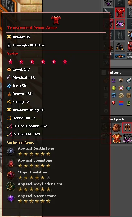 Equipment with gem bonuses