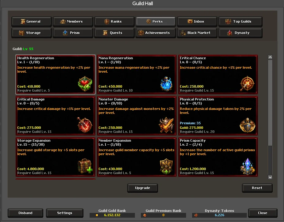 Guild bonuses